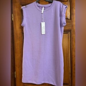 Dear Scarlett lilac lavender scuba wrinkle free dress. Cuff with button details